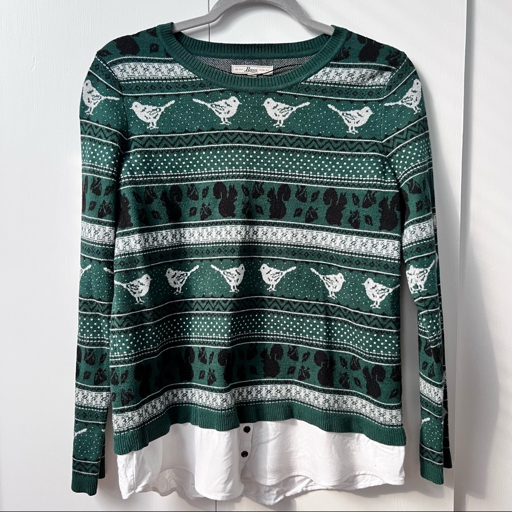 💎 3/$20 💎 Bass Fair Isle Bird/Squirrel Print Sweater